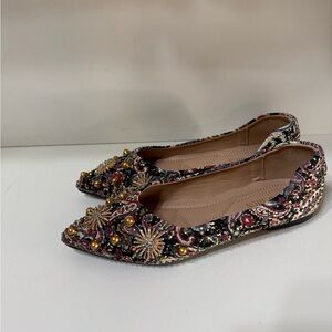 MING SHUN Embellished Pointed Flats Floral Rhinestone Studded Boho 37 6.5-7 US